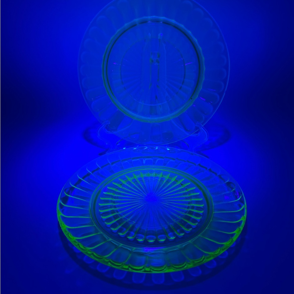 Vintage Uranium Green Depression Glass Plates Set of 2